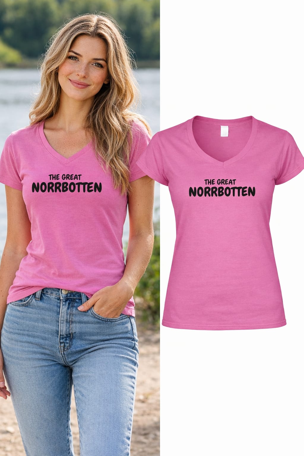 The Great Norrbotten – Rosa V-ringad T-shirt