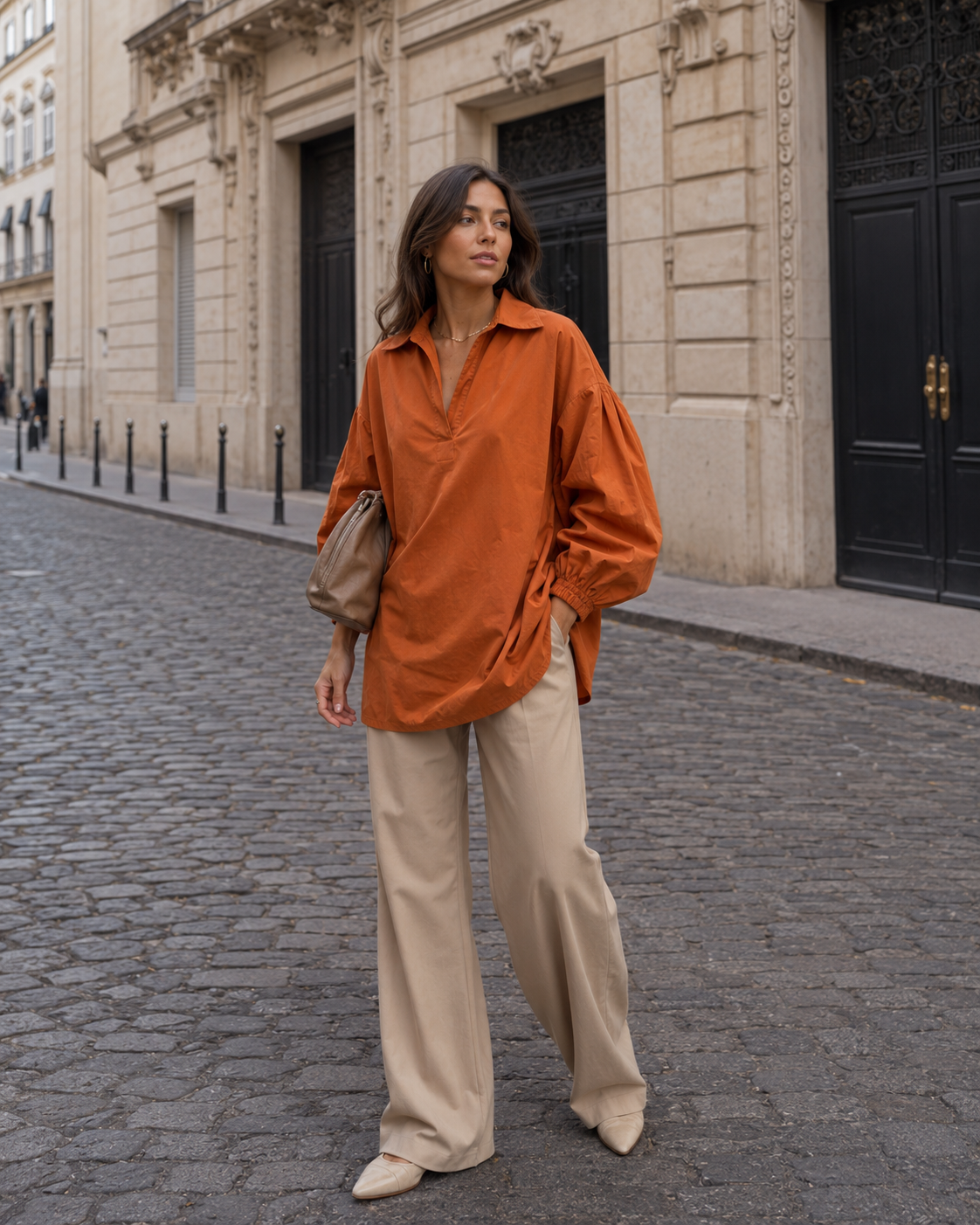 Skjortklänning / tunika i 100% bomull – Burnt orange