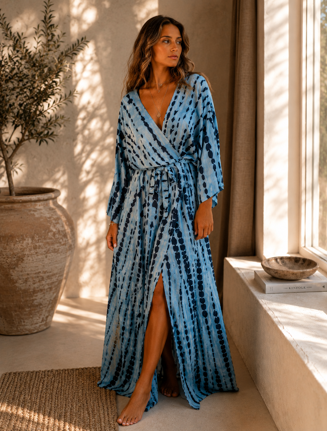 Kimono i viskos – Blå Tie-Dye (One Size)