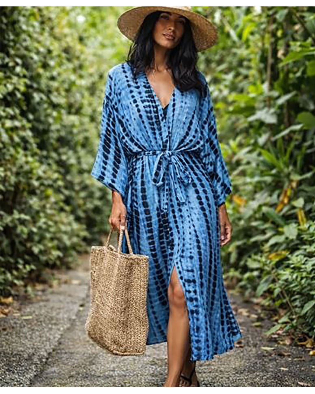 Kimono i viskos – Blå Tie-Dye (One Size)